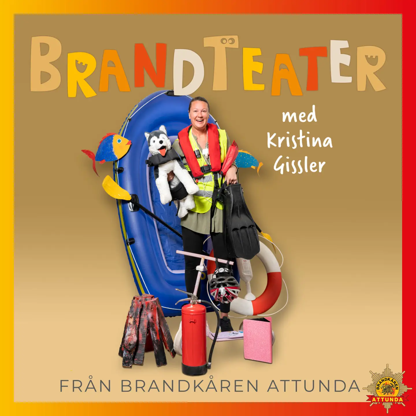 Brandman som håller i en massa fritidsprylar
