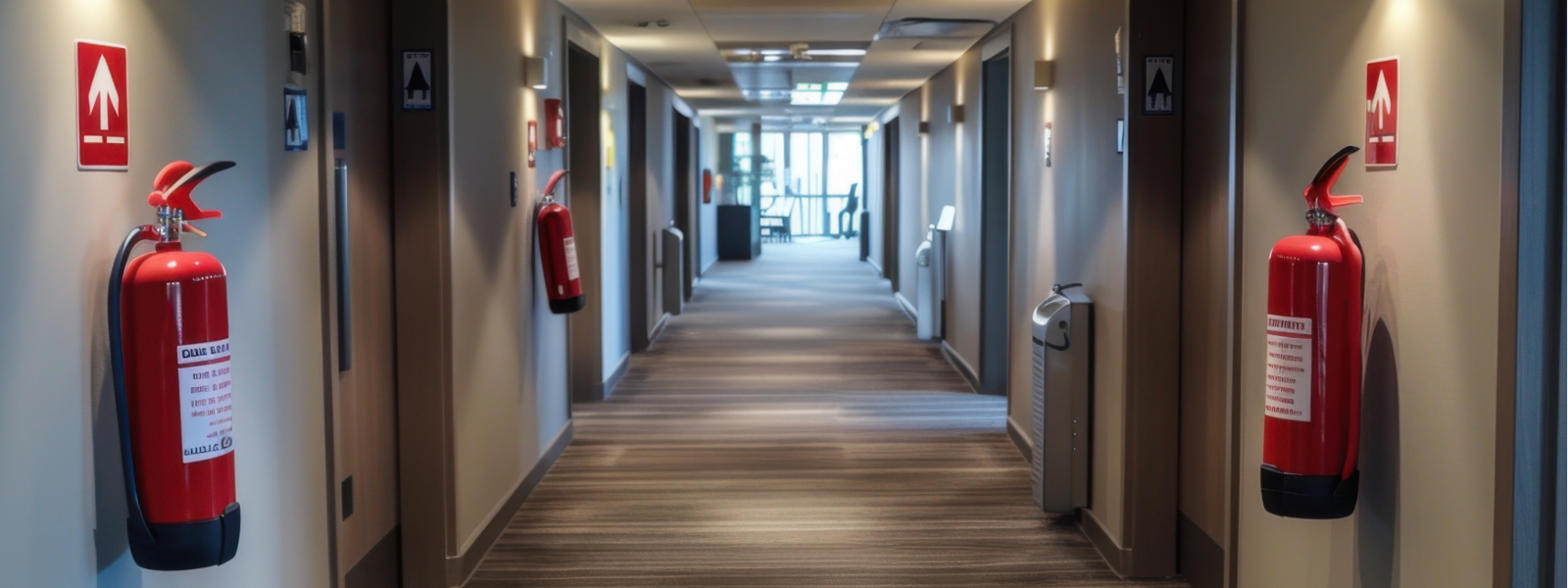 Hotellkorridor med brandsläckare